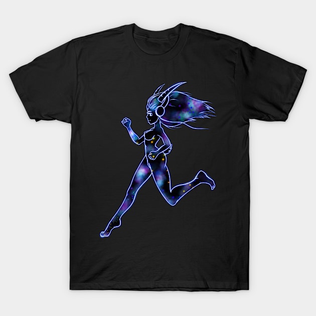 Sexy nude Capricorn zodiac sign girl running T-Shirt by Zimart